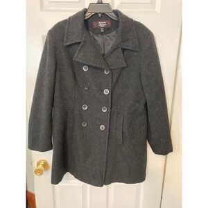 Stephanie Mathews Petite Charcoal Gray Double Breasted Pea Coat Jacket‎ Size LP